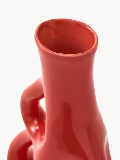 New Pols Potten Vase en céramique fait main Three Ears, haut. 21 cm Rouge corail