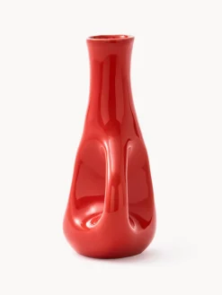 New Pols Potten Vase en céramique fait main Three Ears, haut. 21 cm Rouge corail