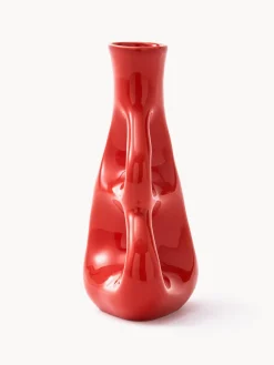 New Pols Potten Vase en céramique fait main Three Ears, haut. 21 cm Rouge corail