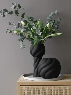Hot Cooee Design Vase en céramique peint à la main Twist Pillar, haut. 34 cm Noir
