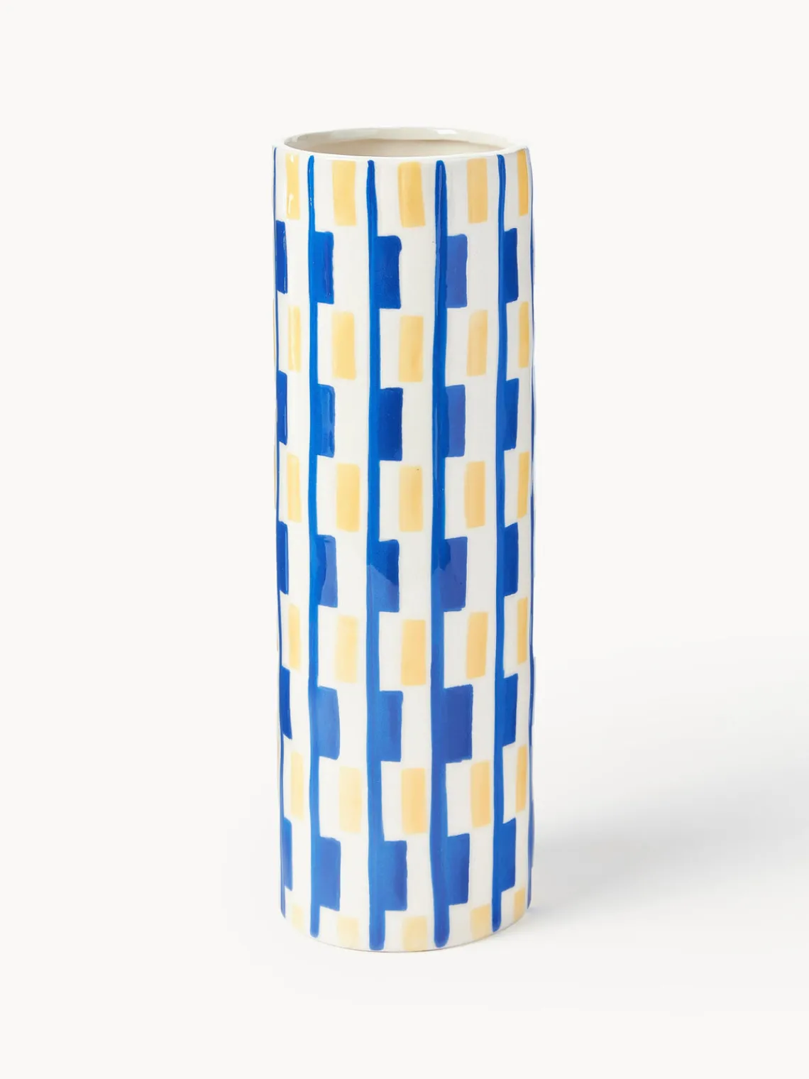 Fashion &k Amsterdam Vase en porcelaine fait main Clash, haut. 24 cm Bleu, jaune pâle, blanc cassé