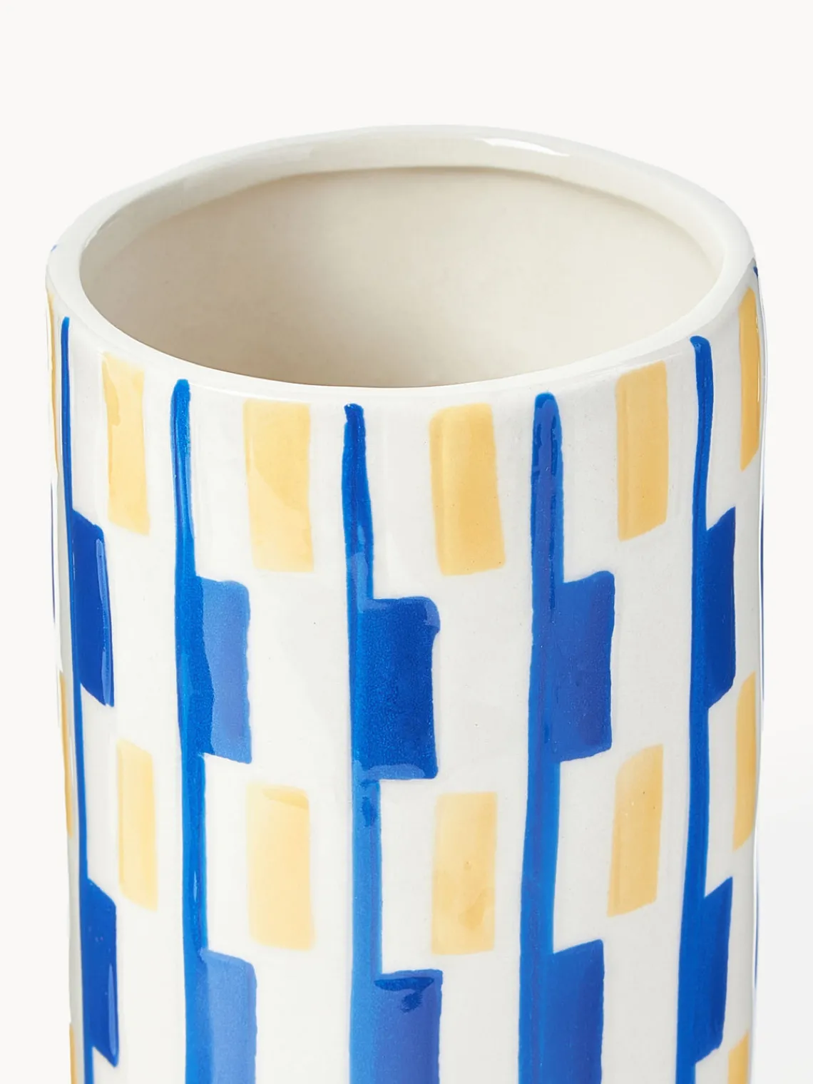 Fashion &k Amsterdam Vase en porcelaine fait main Clash, haut. 24 cm Bleu, jaune pâle, blanc cassé