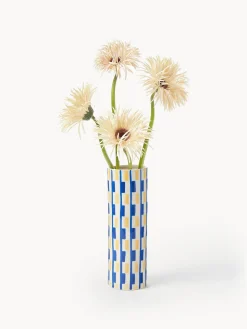 Fashion &k Amsterdam Vase en porcelaine fait main Clash, haut. 24 cm Bleu, jaune pâle, blanc cassé