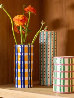 Clearance &k Amsterdam Vase en porcelaine fait main Clash, haut. 24 cm Bleu ciel, rouge, blanc cassé