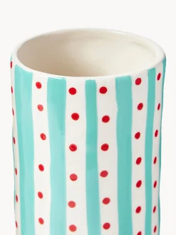 Clearance &k Amsterdam Vase en porcelaine fait main Clash, haut. 24 cm Bleu ciel, rouge, blanc cassé