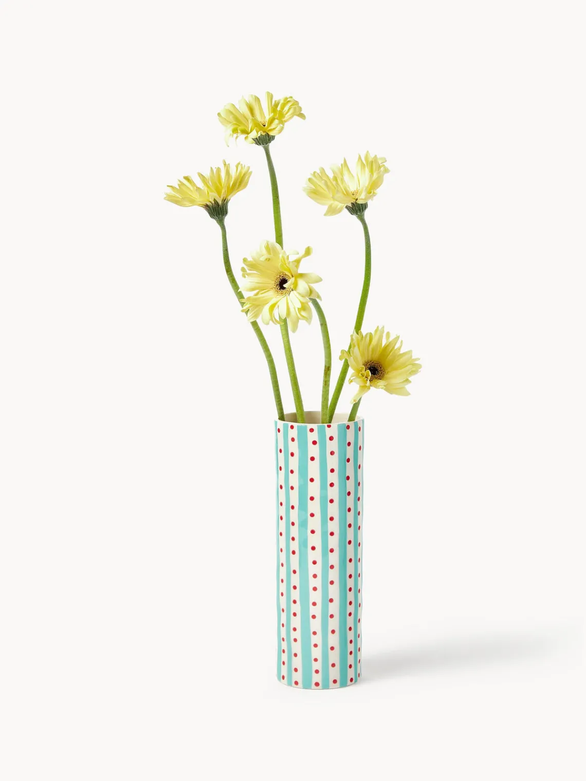 Clearance &k Amsterdam Vase en porcelaine fait main Clash, haut. 24 cm Bleu ciel, rouge, blanc cassé