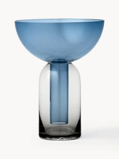 Hot AYTM Vase en verre soufflé bouche Torus, haut. 20 cm Bleu, gris foncé, transparent