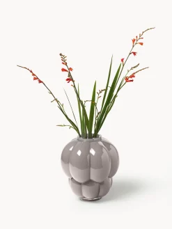 New AYTM Vase en verre soufflé bouche Uva, haut. 28 cm Gris clair, haute brillance