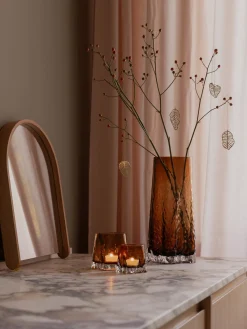 Best Cooee Design Vase en verre soufflé bouche avec surface structurée Gry, haut 30 cm Brun, translucide