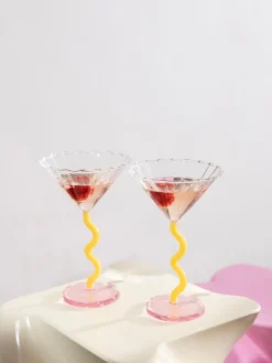 Discount &k Amsterdam Verres à cocktail Curve, 2 pièces Transparent, rose pâle, jaune soleil