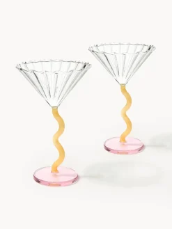 Discount &k Amsterdam Verres à cocktail Curve, 2 pièces Transparent, rose pâle, jaune soleil