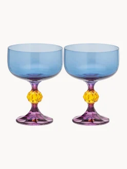 Hot Anna + Nina Verres à cocktail en cristal Paradise, 2 pièces Bleu, lilas, jaune soleil, transparent