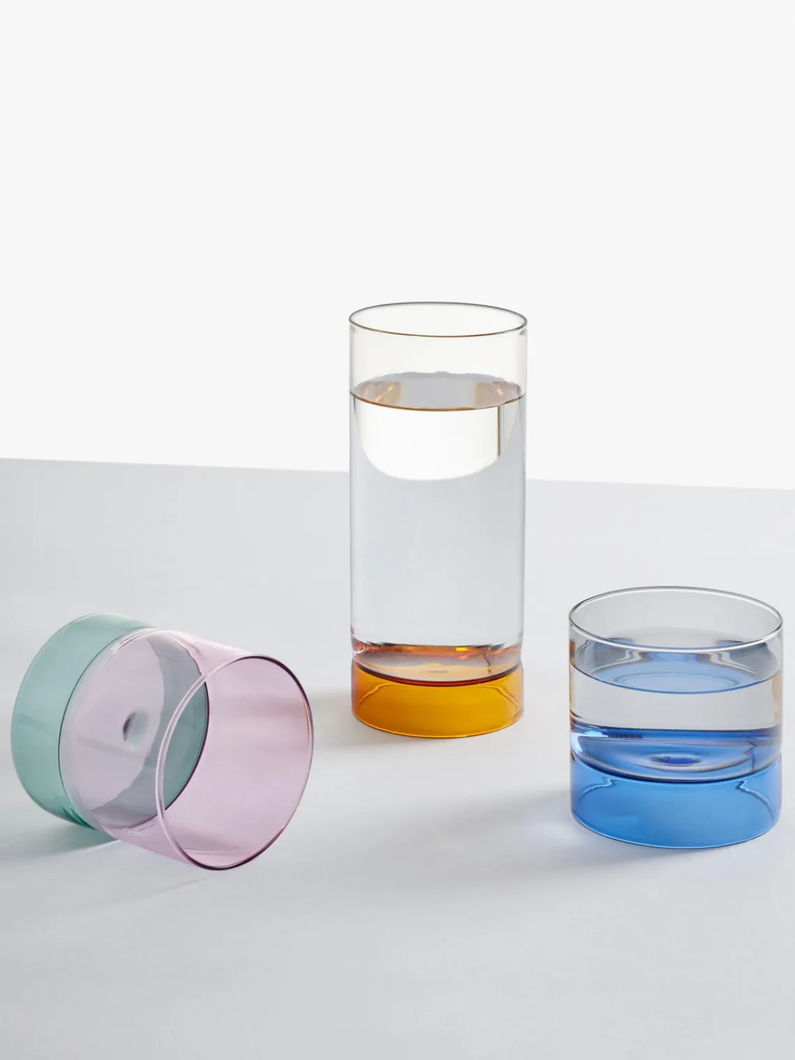 Clearance ICHENDORF Verres à eau artisanaux Bamboo Groove, 2 pièces Bleu pétrole, rose, transparent
