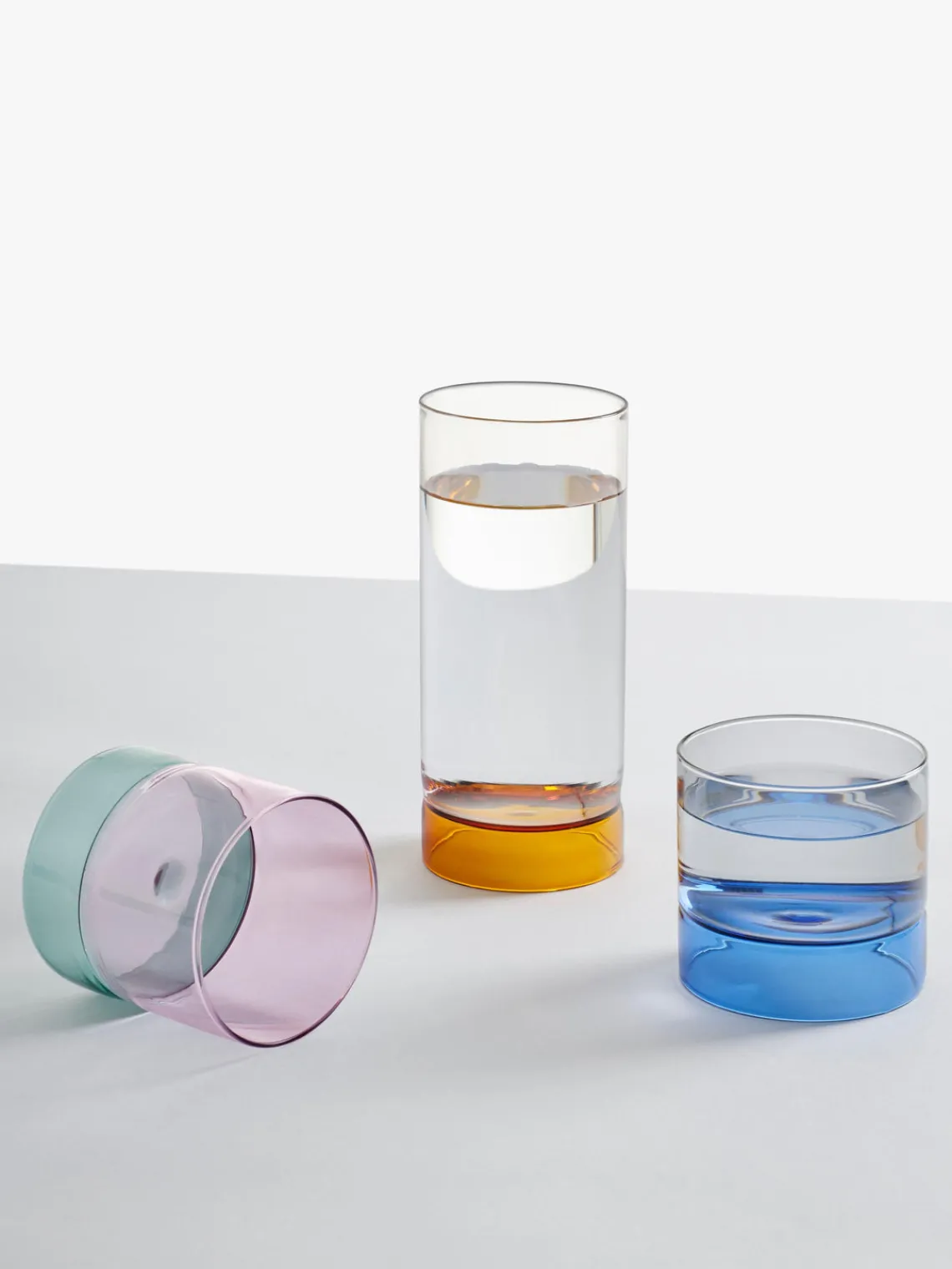 Outlet ICHENDORF Verres à eau artisanaux Bamboo Groove, 2 pièces Bleu, gris, transparent