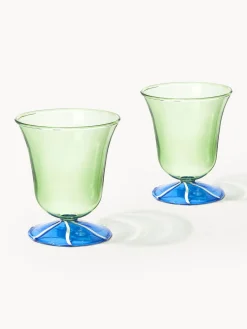 Sale &k Amsterdam Verres à eau faits main en verre borosilicaté Eve, 2 pièces Vert clair, bleu transparent