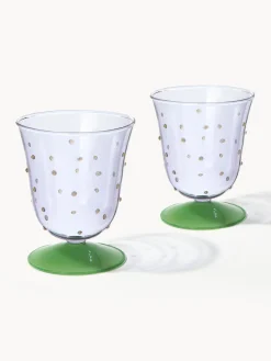 Fashion &k Amsterdam Verres à eau faits main en verre borosilicaté Dot, 2 pièces Lavande transparent, vert