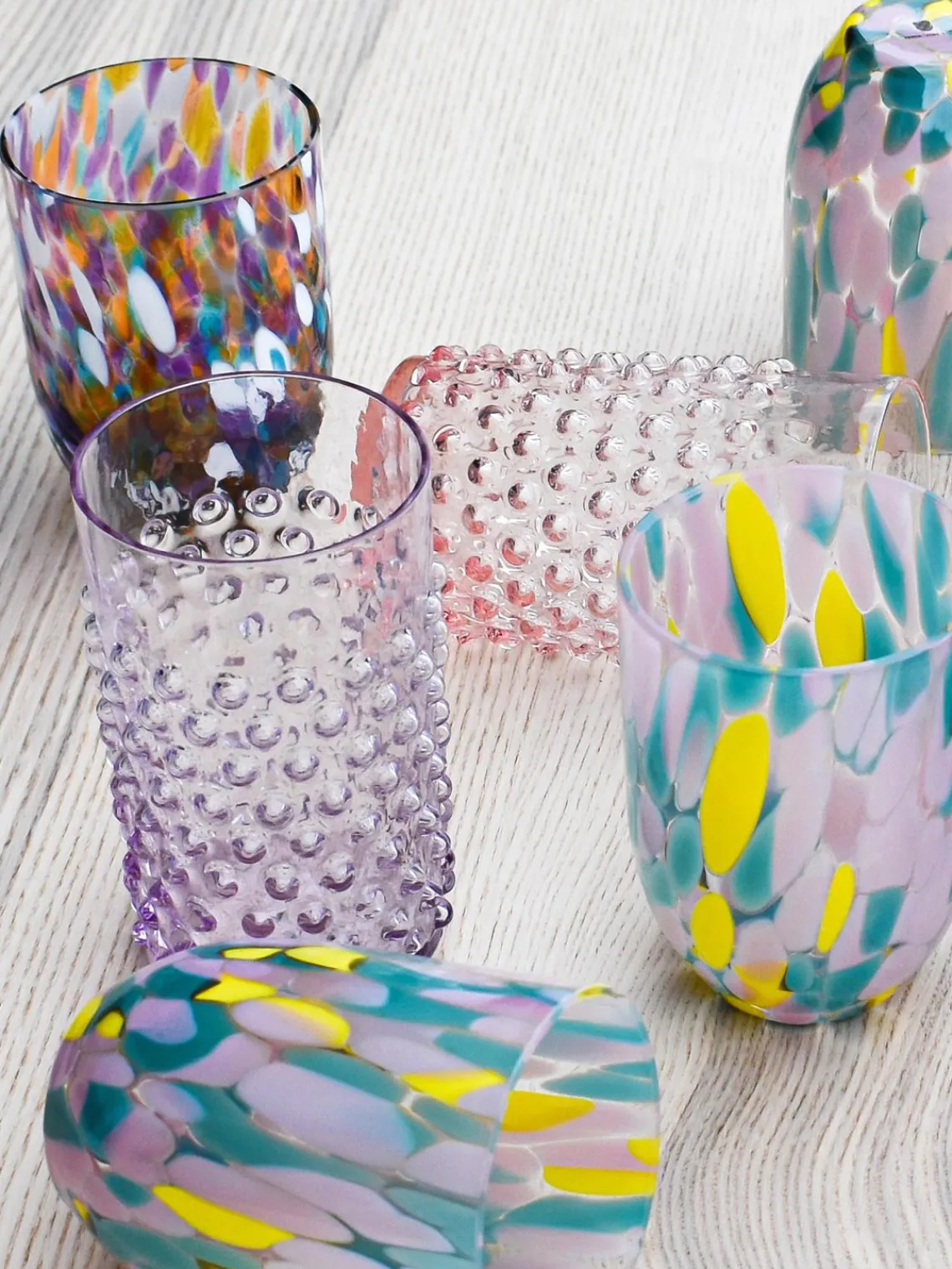 Online ANNA VON LIPA Verres à eau soufflés bouche Hobnail, 6 pièces Lilas, transparent