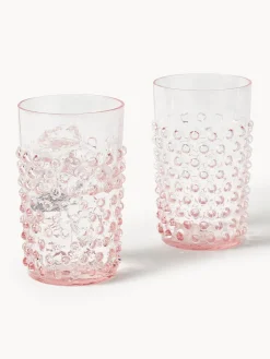 Hot ANNA VON LIPA Verres à eau soufflés bouche Hobnail, 6 pièces Rose, transparent