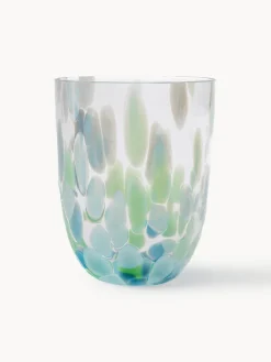 Hot ANNA VON LIPA Verres à eau soufflés bouche Big Confetti, 6 pièces Bleu ciel, turquoise, vert sauge, transparent