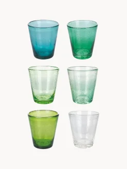 Online Villa D'Este Home Tivoli Verres à eau soufflés bouche avec bulles d'air Cancun, 6 élém. Tons turquoise et verts, transparent
