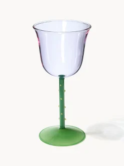 Clearance &k Amsterdam Verres à vin faits main en verre borosilicaté Dot, 2 pièces Lavande, transparent, vert