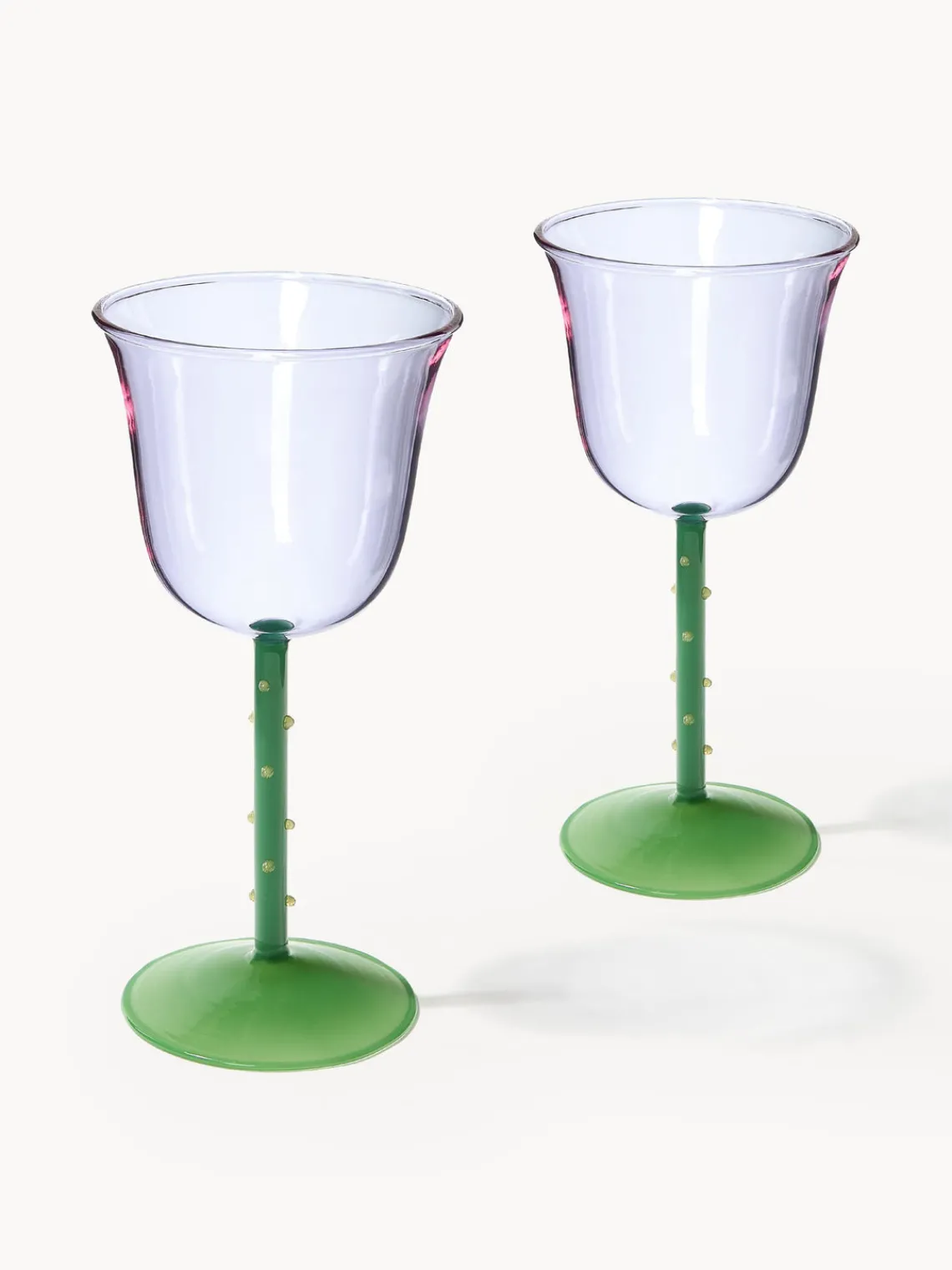 Clearance &k Amsterdam Verres à vin faits main en verre borosilicaté Dot, 2 pièces Lavande, transparent, vert