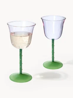 Clearance &k Amsterdam Verres à vin faits main en verre borosilicaté Dot, 2 pièces Lavande, transparent, vert