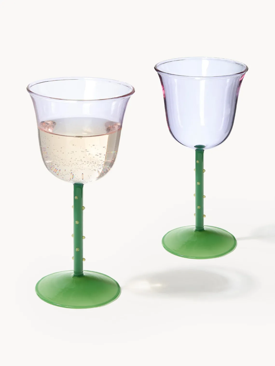 Clearance &k Amsterdam Verres à vin faits main en verre borosilicaté Dot, 2 pièces Lavande, transparent, vert