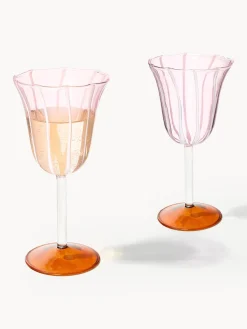 Clearance &k Amsterdam Verres à vin faits main en verre borosilicaté Eve, 2 pièces Rose pâle, transparent, orange