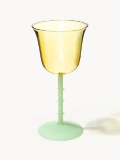 Sale &k Amsterdam Verres à vin faits main en verre borosilicaté Dot, 2 pièces Jaune pâle transparent, vert clair