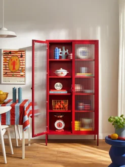 Sale Mustard Made Vitrine en métal et verre strié The Collector Rouge