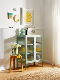 Discount Mustard Made Vitrine en métal et verre strié The Mixer Vert sauge