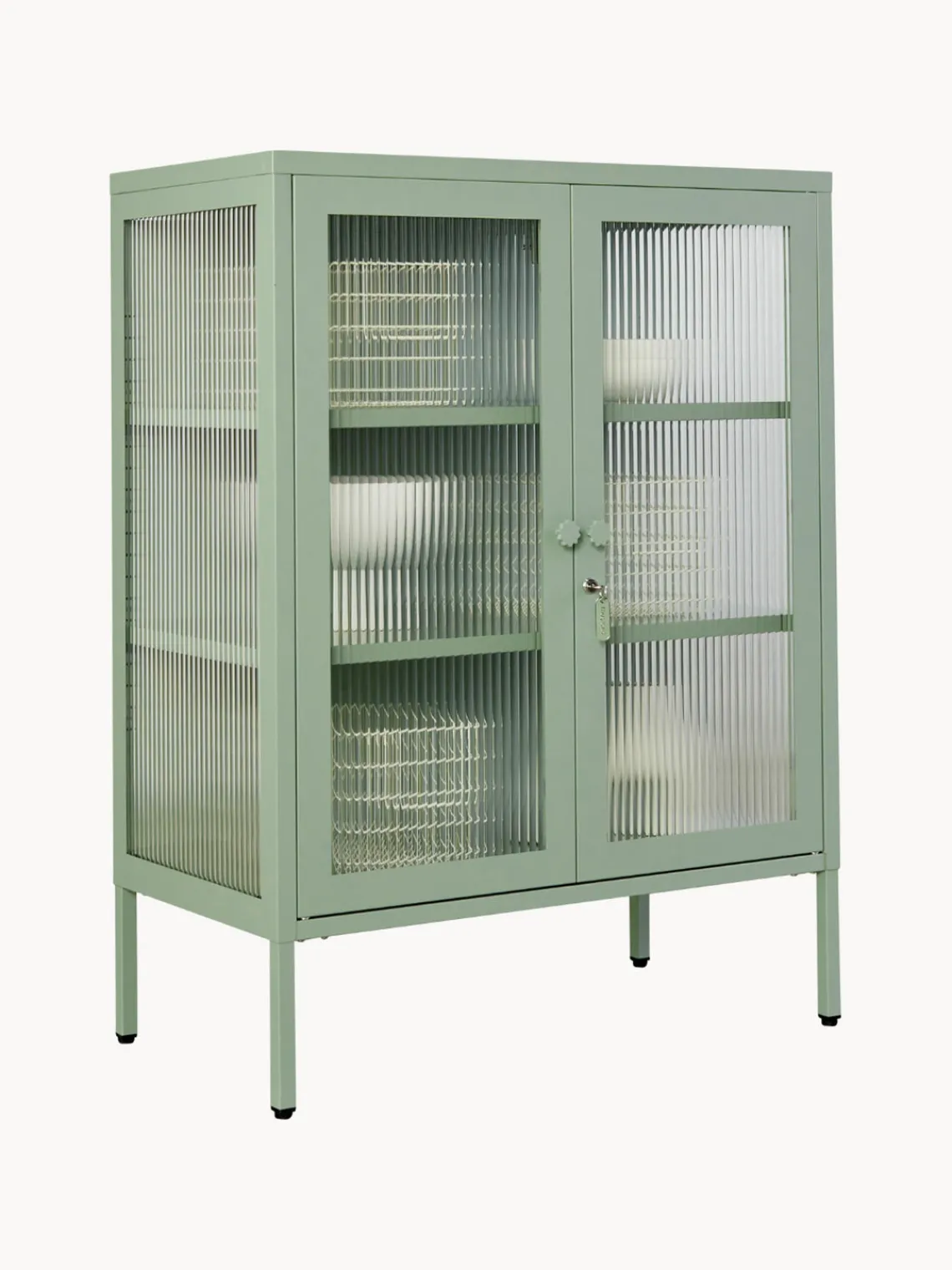 Discount Mustard Made Vitrine en métal et verre strié The Mixer Vert sauge