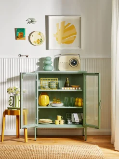 Discount Mustard Made Vitrine en métal et verre strié The Mixer Vert sauge