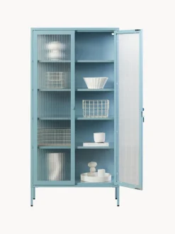 New Mustard Made Vitrine en métal et verre strié The Collector Bleu ciel