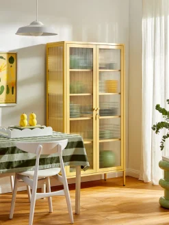 Discount Mustard Made Vitrine en métal et verre strié The Collector Jaune pâle