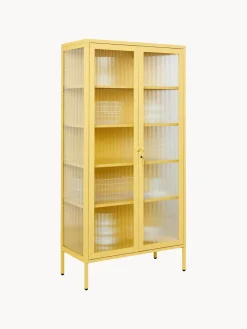 Discount Mustard Made Vitrine en métal et verre strié The Collector Jaune pâle