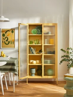 Discount Mustard Made Vitrine en métal et verre strié The Collector Jaune pâle