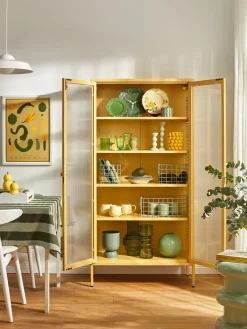 Discount Mustard Made Vitrine en métal et verre strié The Collector Jaune pâle