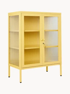 Clearance Mustard Made Vitrine en métal et verre strié The Mixer Jaune pâle
