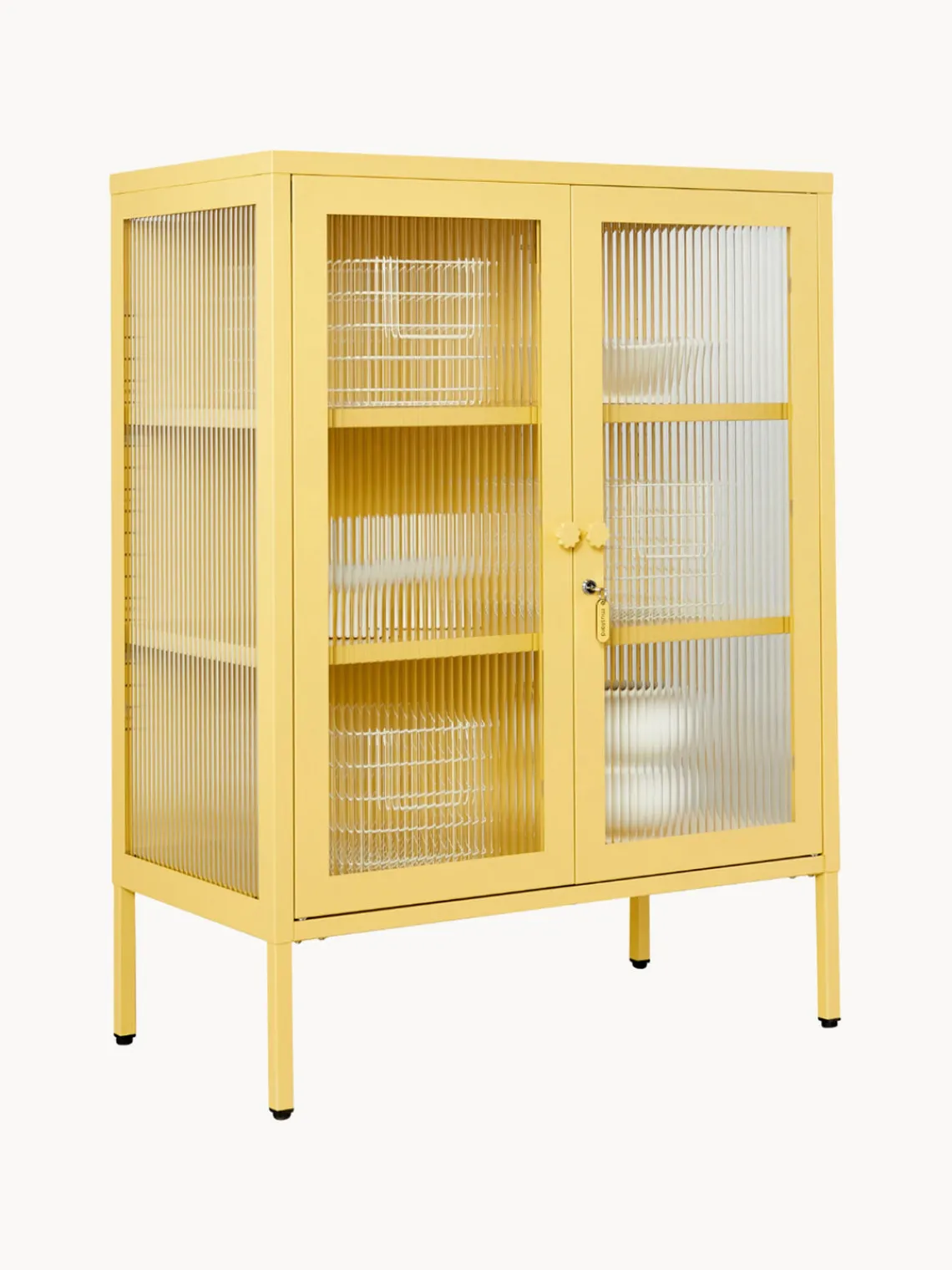 Clearance Mustard Made Vitrine en métal et verre strié The Mixer Jaune pâle