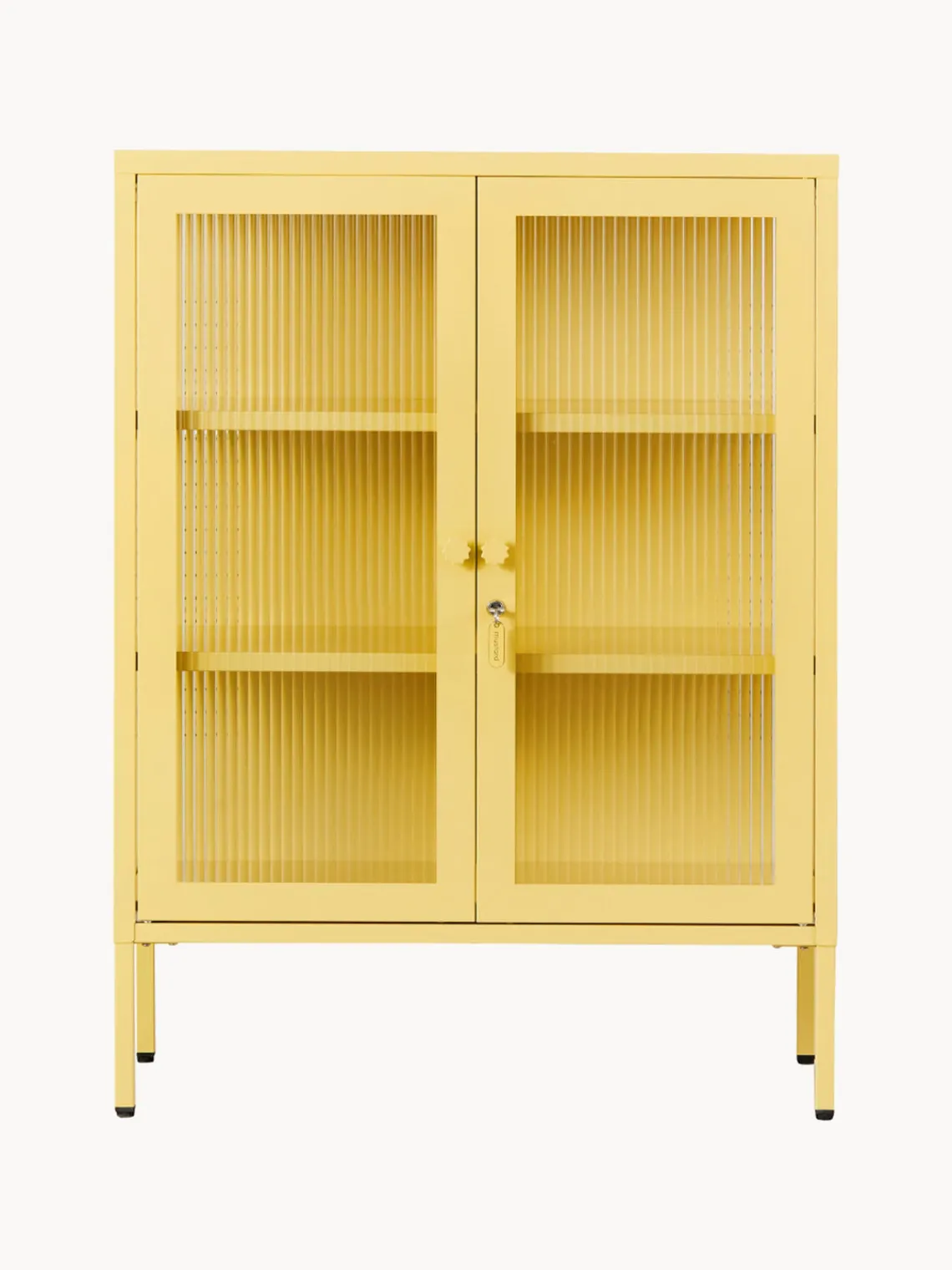 Clearance Mustard Made Vitrine en métal et verre strié The Mixer Jaune pâle