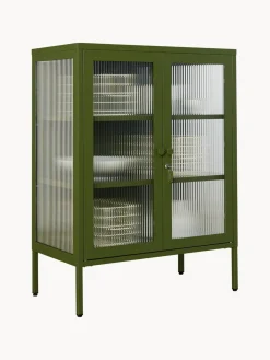 Fashion Mustard Made Vitrine en métal et verre strié The Mixer Vert olive